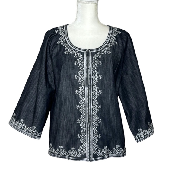 Veste En Denim Victor Costa Taille L Avec Perles - Bleue - Occasion En Excellent état